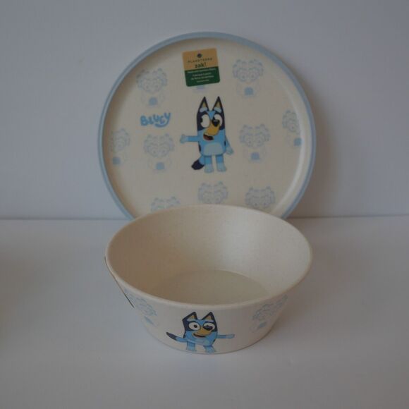 NEW Bluey 8 Piece Set Dinner Plate and Bowl Matching Set Zak Bamboo 4 Colors - Picture 2 of 13
